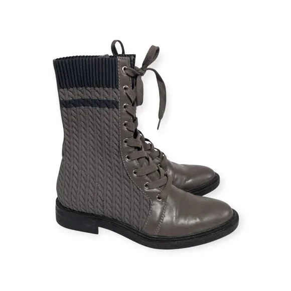 Charles & Keith Faux Leather Woven Boots SZ 36  Brown High Lace Up Boots - Picture 6 of 12